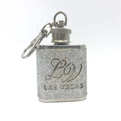 China Who respects the environment; Stainless Steel 1oz Portable Hip Flask Mini Hip Flask With Key Stocked Instant Leather Wrapped Chain for sale