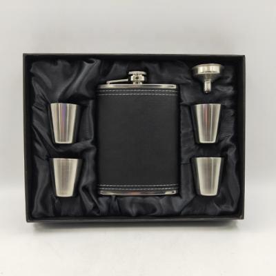 China Who respects the environment; Amazon Stocked Black 8-Ounce Stainless Steel Hot Selling Personalized Leather Flask Set With Shot Glass And Funnel for sale