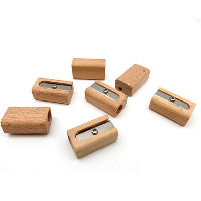 China high quality eco-friendly wooden pencil sharpener hot design double holes for kids school office use customized size for sale