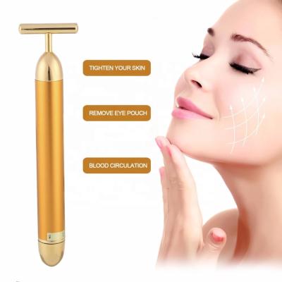 China Wrinkle Remover Customized T Letter Design Face Lifting Slimming Massager Face Neck Nose Eye Lift Massager 24K Gold Antioxidant for sale