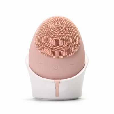 China Pink DEEP CLEANING Electric Waterproof Radio Charging Electric Facial Cleansing Silicone Sonic Face Cleanser Brush Facial Massager Brush for sale