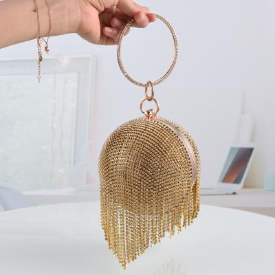 China High Quality Fashion Mini Diamond Tassel Circle Handle Crystal Purses Evening Clutch Bag for sale