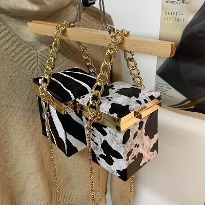 China High Quality Fashion Zebra Pattern Square Box Wedding Clutch Evening Chains Cross - Body Sling Bag Purse Handbag For Women for sale