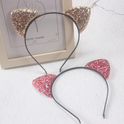 China Bright Colors Cat Ear Hairpin Children's Birthday Band Girls' Hair Accessories Sequined Headbands for sale