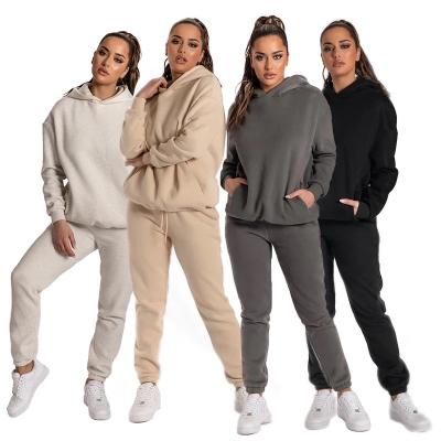 China High Quality Autumn Winter Anti-pilling Women's Casual Thick Sport XS-L Two-Piece Women's Hooded Jogger Sweatsuit Set for sale