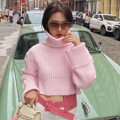 China Anti-wrinkle prom fashion trendy ladies loose knit turtleneck sweaters cropped women sweater for sale