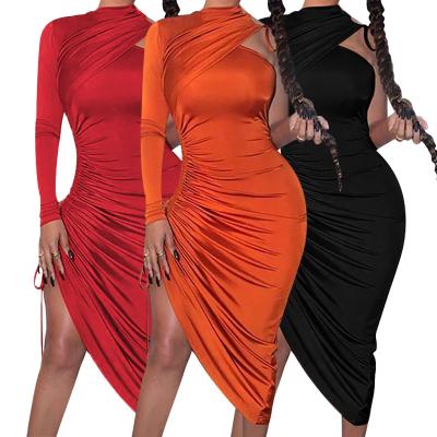 China TOB Breathable One Sleeve Women Club Dresses Hot Sexy Summer Midi Bodycon Night Club Dresses for sale