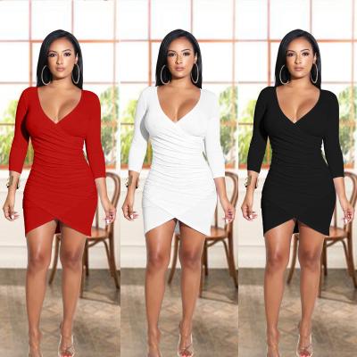 China TOB Bodycon Fashion Women's Party Mini Dress AM917 Breathable Sexy V-Neck New Long Sleeve for sale