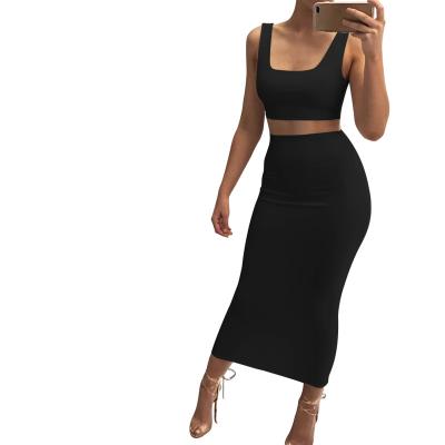 China Sexy Plus Size Women's Tank Crop Sleeveless Bodycon Top Long 2 Piece Skirt Teams Cocktail Dress for sale