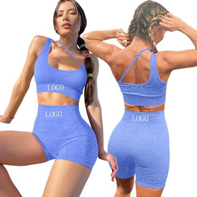 China 2021 New Breathable TOB Yoga Apparel Suit Camisole Sports Fitness One-Shoulder Bra Shorts Set Women High Waist Hip Lift Yoga Set JZ999 for sale