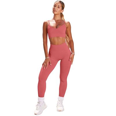 China New Breathable Hot Selling Seamless Yoga Set Women Sports Crop Two Piece High Bra Waist Leggings Yoga Sports Gym Clothing for sale