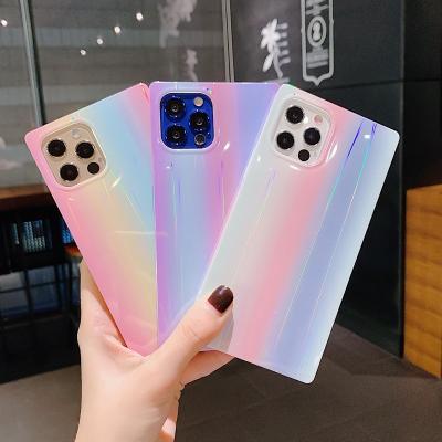 China Anti-fall Laser square rainbow phone case for iphone 11 pro phone case silicone phone case for iphone for sale