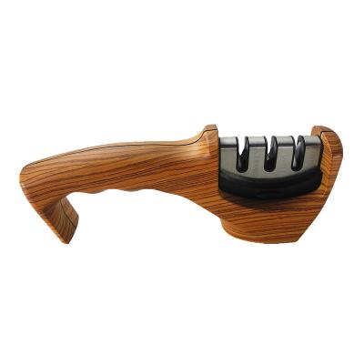 China Viable Handle Kitchen Professional Manual Knife Sharpener with 3 Step Designed Wooden Knife Sharpener for sale