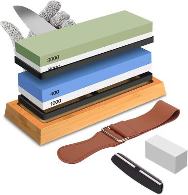 China 4 Sides Sustainable Grit 400/1000 3000/8000 Knife Sharpening Stone Set / wet stone knife sharpener / wetsone set for sale