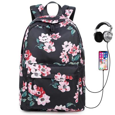 China Customization Girls Fashion Backpack USB Charger Anti-theft Fashion Printing Backpack Bags For Ladies Women for sale