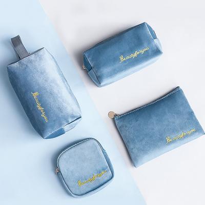 China Fashion Customization Velvet Hairy Cosmetic Bag 4 Pcs Set Cosmetic Bag Travel Makeup Bag Toiletry Pouch Cosmetic Holder for sale