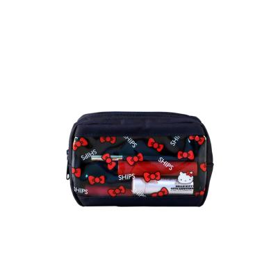 China Cute Mini Cosmetic Bag Fashion Clear Style Rectangle Black Polyester Double Zipper Cartoon Pouch Cute Skin Care for sale