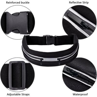 China Waterproof Water Proof Low Price Fitness Sports Runner Belt Pouch Running Fanny Pack Two Pocket Waist Bag for sale