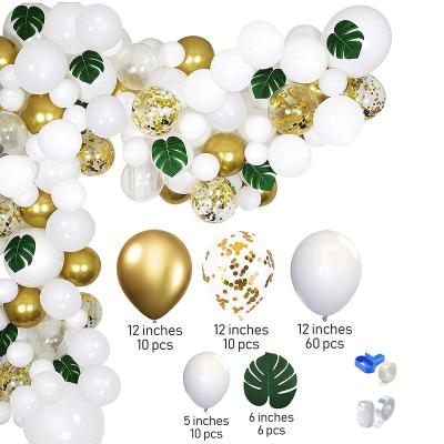 China Garland Set Hawaiian Romantic Balloon Arch Balloon Theme Party Durable White and Gold Wedding Decoration Set for sale