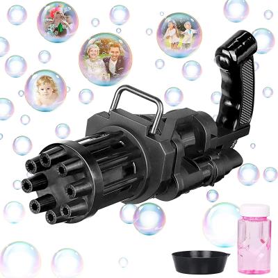 China Plastic Gatling Bubble Gun With Bubble Solutions Electric Bubble Machine Blower Toy For Kids Outdoor Play Toys for sale