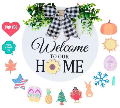 China Welcome Sign Latest Wooden Seasonal Welcome Door Farmhouse Discount Decoration Interchangeable Welcome Sign For Front Door for sale