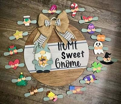 China Welcome Sign Front Door Hanger Welcome Sign USA Cute Home Sweet Gnome Hanger for Rustic Farmhouse Wooden Door Hangers Front for sale