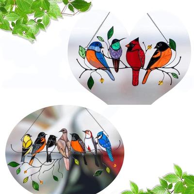 China Traditional Multicolored Birds On A High Stained Wire Ornament Glass Suncatcher Window Panel Ornaments Pendant Home Decor Gifts For The Bird Lover for sale