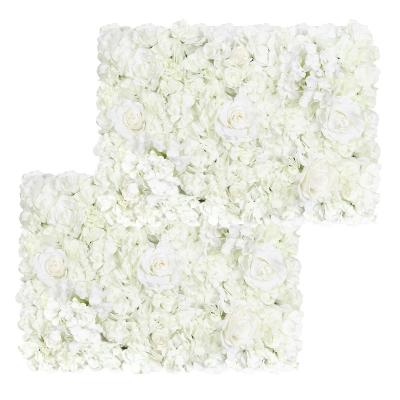 China Wholesale Rose Flower Wall Wedding Decor White Artificial Silk Flower Wall Panel Wedding Decroation Artificial Flower Wall Panel Background for sale