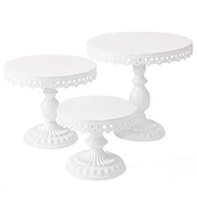 China Wedding Birthday Party Decoration 3 White Metal Round Home Decoration Cake Stand Set For Wedding Birthday Party Decoration for sale