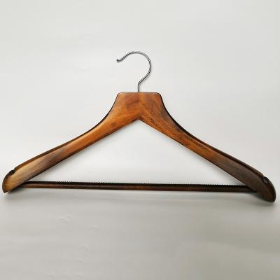 China Anti-Slip Boutique Branded Hangers Bathroom Wardrobe Wooden Clothing Hangers for sale