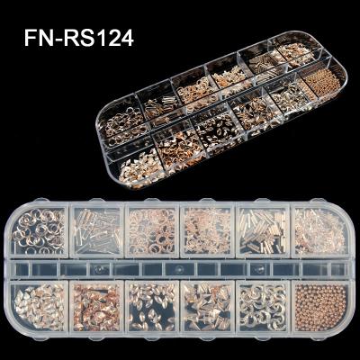 China Nail Art Professional 3D Finger Nail Art Decoration Kit Rose Gold Metal Rivets Studs Art Square Star Moon Heart Triangle for sale