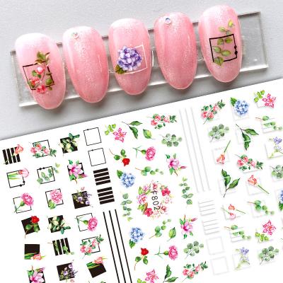 China Custom Finger Nail Art New Arrival Logo Printed Nail Art Decorative Stickers Series Flower Summer Self-adhesive Nail Sticker for sale