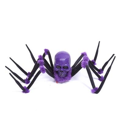 China Halloween Decoration Horror Control Fuzzy Crawler Creepy Electric Giant Stuffed Plush Spider Halloween Decoration Sound Spider With Skull Head for sale