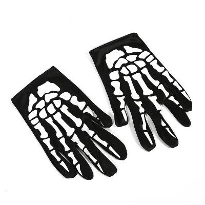 China Halloween Decoration Cosplay Performance Props Skull Hand Bone Ghost Festival Halloween Short Glove for sale