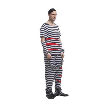 China Hot Selling Adult Male Prisoner Cosplay Costume Stripe Design Bad Guy Costume For Halloween for sale