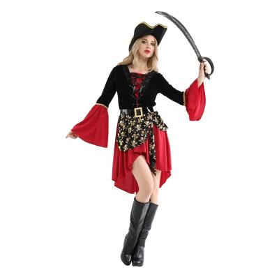 China Cosplay Costume Halloween Wear Professional Best Interpretation Costume Role Play Gold Stamping Pirates Female Clothing for sale