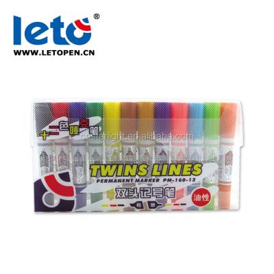 China Twin Tips Mult-color Art Drawing Pen Permanent Marker PM-160-12 for sale