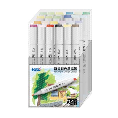 China 24 Color Permanent Dual Fiber Markers Pack Art Markers Office Stationery Items for sale