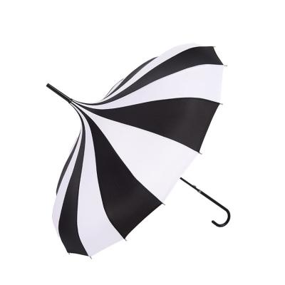 China New Manual 2022 Pagoda Transitional Striped Umbrella Straight Umbrella for sale