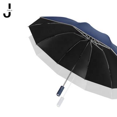 China Modern Business Gifts 3 Fold Ribs Reverse Reflective 21 Inch 10 Handle Automatic Umbrella With Logo Printing Customizable for sale