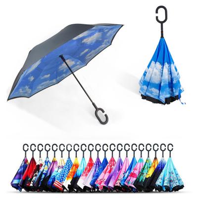 China Minimalist Reverse Upside Down Smart Resistant Free Handle Double Layer Wind Upside Down Inverted Umbrella for sale