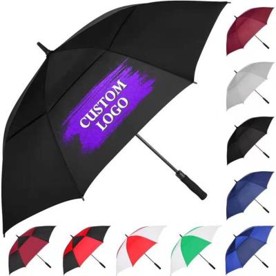 China Promotion Big Umbrella Fashion Golf Windproof Umbrella Custom Open Logo Waterproof Resistant Minimalist Large Uv Double Layer Custom Fabric for sale