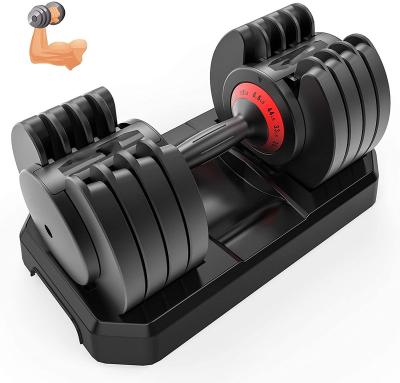 China Adjustable Dumbbell 5-25 KG / 6.6-44 Pound Single Black Dumbbell Set Adjustable Weight With Tray For Women Mens for sale