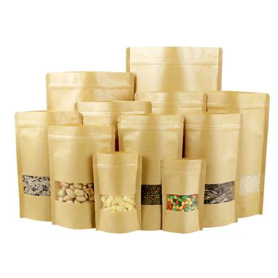 China Recycled Materials Wholesale High Quality Stand Up Pouch Ziplock Bag Kraft Paper Packaging Bag Dry Bag With Food Window for sale