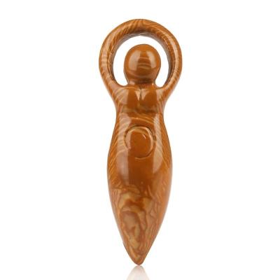 China Wholesale Europe Natural Hand Carved Petrified Wooden Pendant Goddess for sale