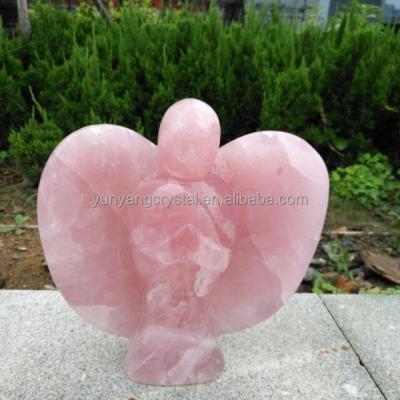 China Large Europe Wing Engraved Rose Quartz Crystal Angel Carvings Crystal Angel Hand Made for sale