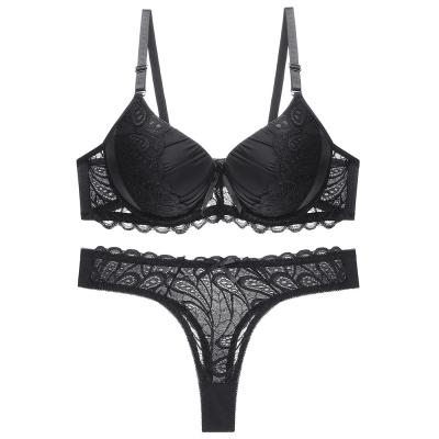 China In-Stock Breathable Item High Quality Women Lace Up Bra And Brief Sets Plus Size Padded Bra Set With Embroidered Bow for sale