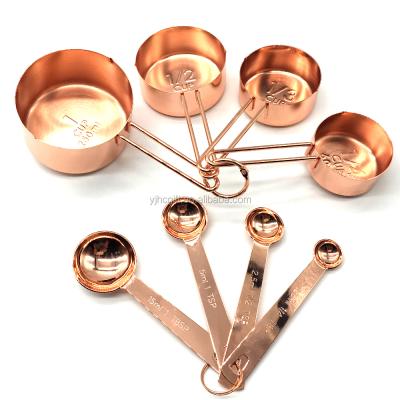 China Amazon Sustainable Hot Sale 8 Piece Stainless Steel-Copper Measuring Cups And Spoons Set for sale