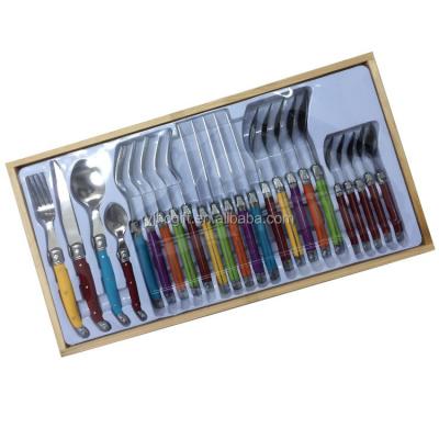 China Stocked 24PCS Coler Handle Table Fork Laguiole Dinnerware Set for sale