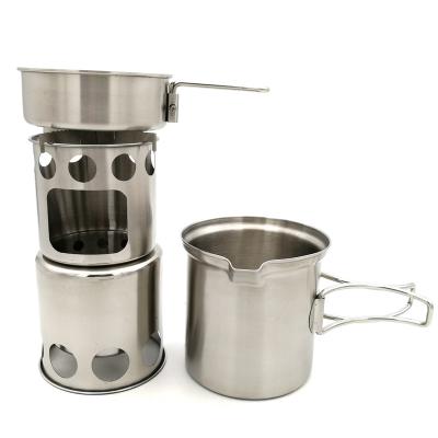 China Outdoor cooking tool gas stove portable outdoor camping cookware set 304 stainless steel camping pot camping cookware for sale